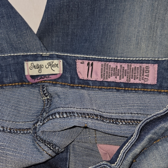 Indigo rein hippy flare bottom distressed stretch denim jeans 11/12 - Picture 3 of 8